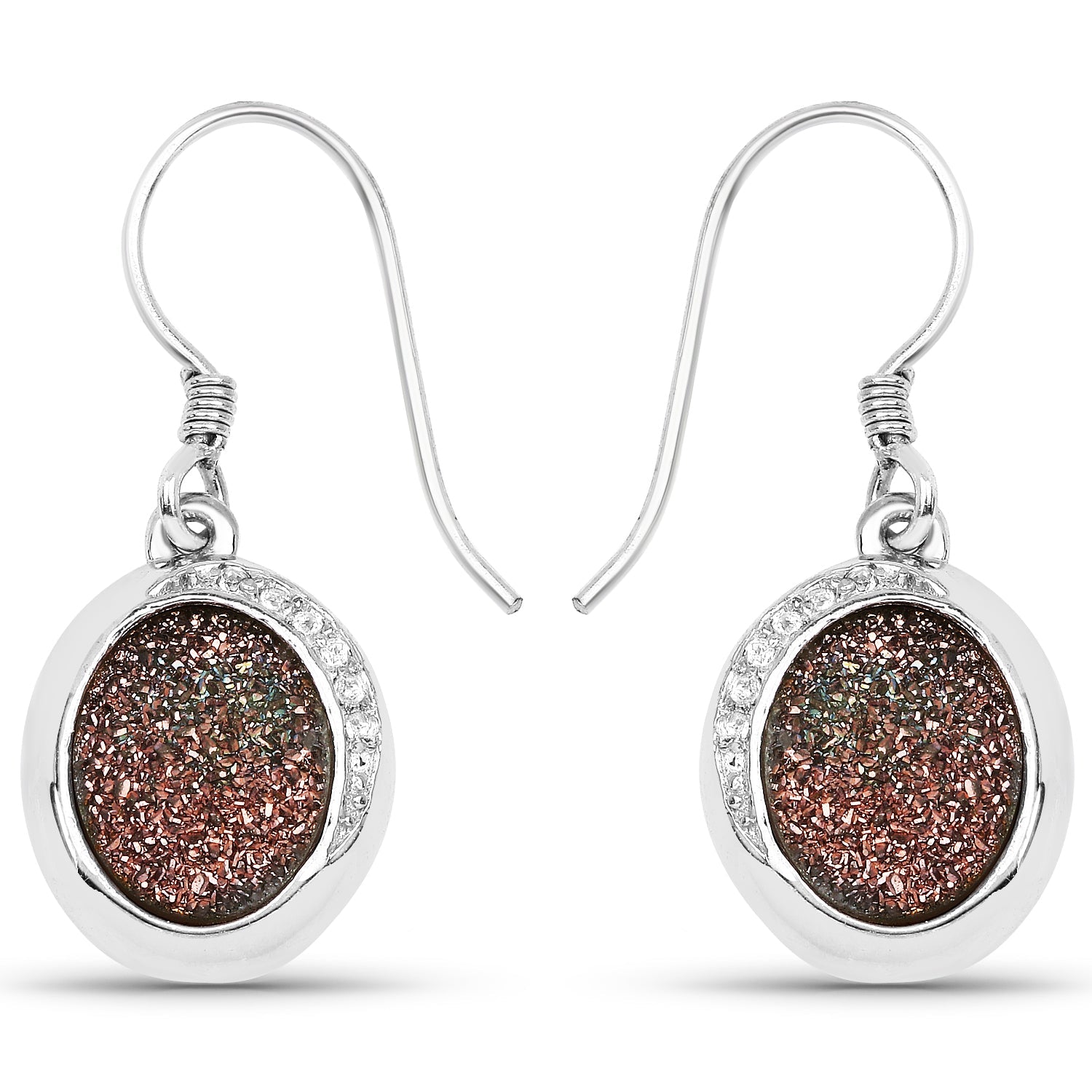 4.72 Carat Genuine Copper Bloom Drusy and White Topaz .925 Sterling Silver Earrings by Bids.com
