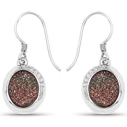 4.72 Carat Genuine Copper Bloom Drusy and White Topaz .925 Sterling Silver Earrings by Bids.com
