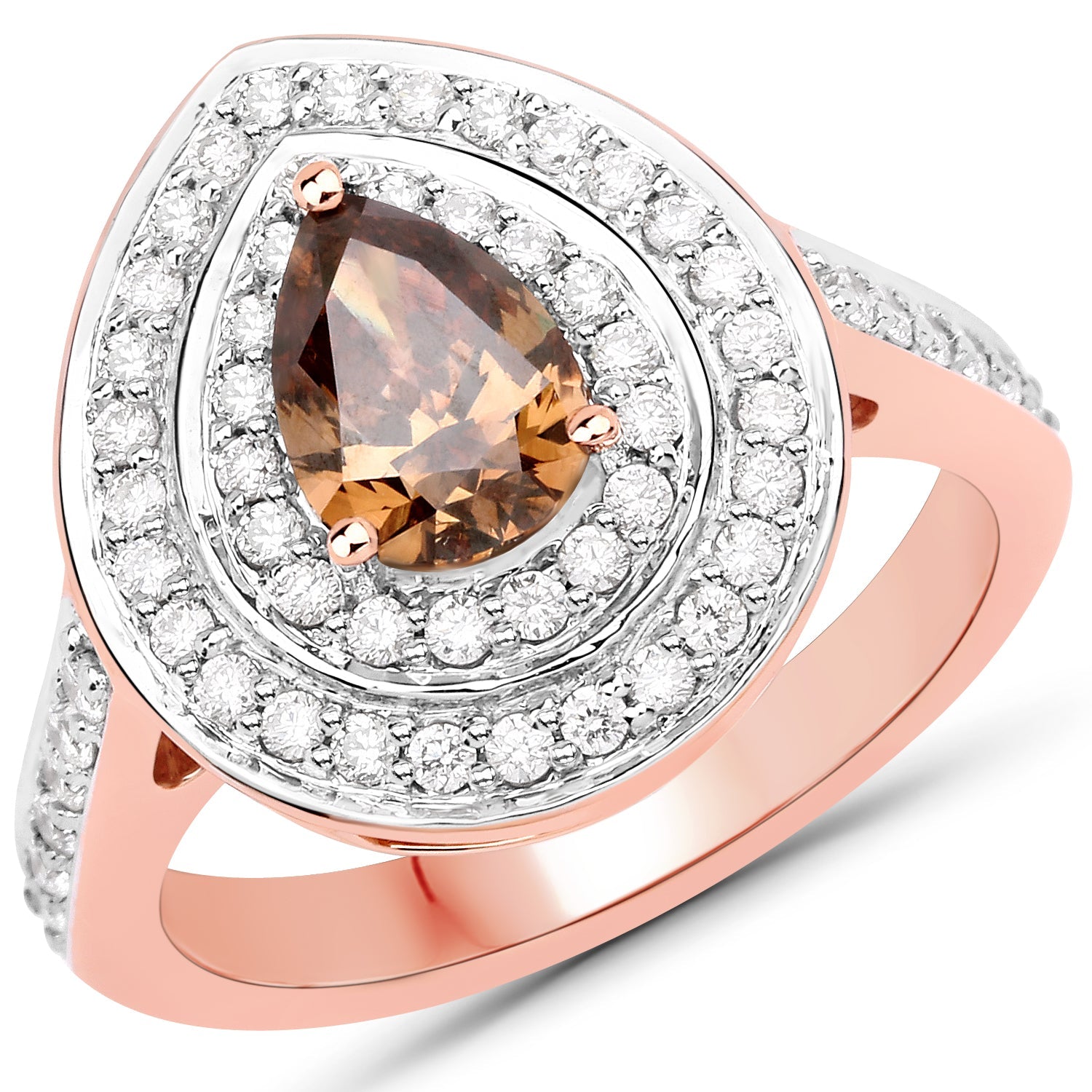 1.64 Carat Genuine Chocolate Brown Diamond and White Diamond 18K Rose Gold Ring by Bids.com
