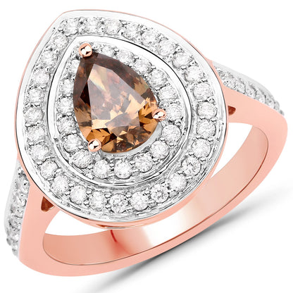 1.64 Carat Genuine Chocolate Brown Diamond and White Diamond 18K Rose Gold Ring by Bids.com