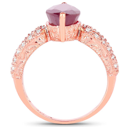 14K Rose Gold Plated 5.11 Carat Glass Filled Ruby and White Topaz .925 Sterling Silver Ring  DestGlow