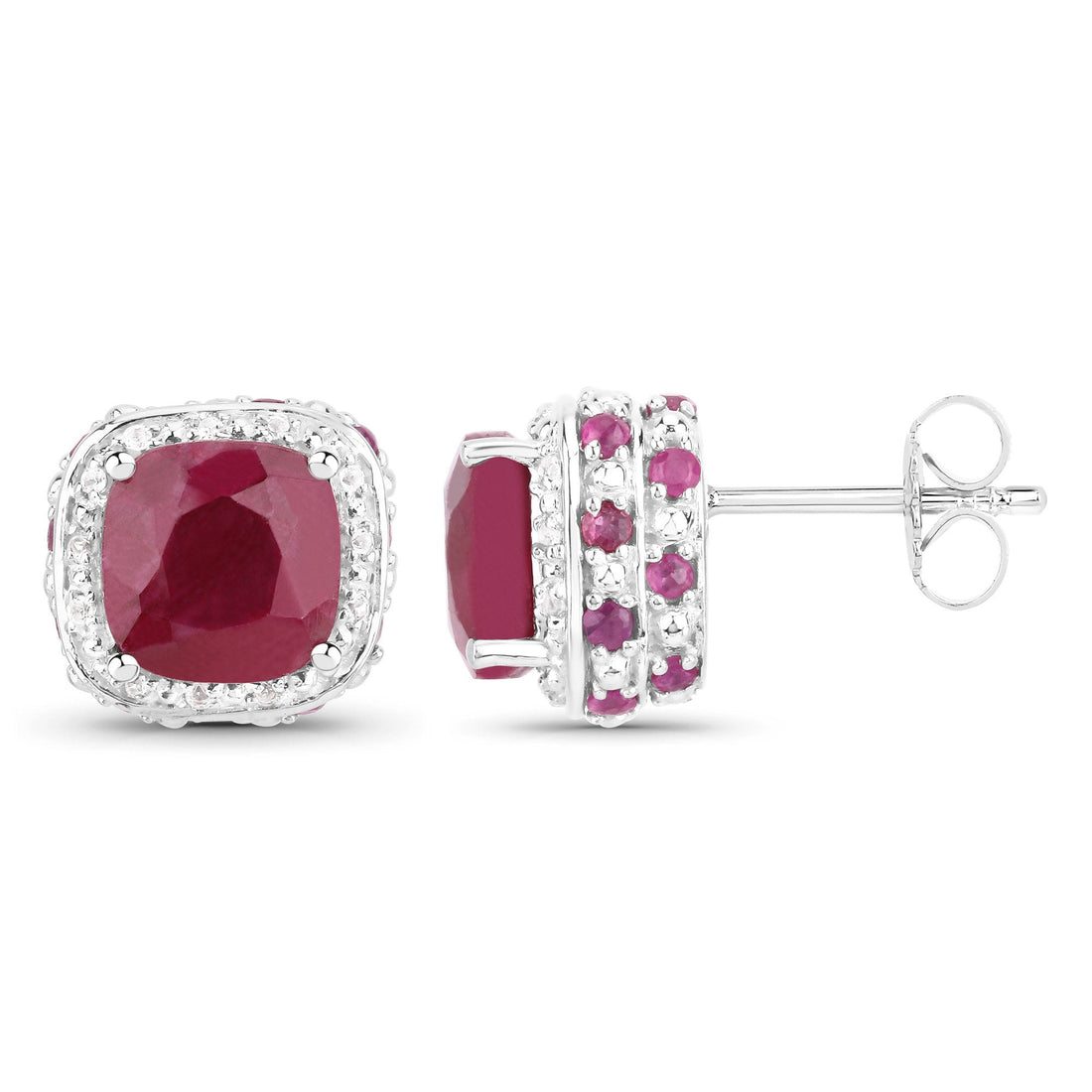 6.12 Carat Dyed Ruby, Ruby and White Topaz .925 Sterling Silver Earrings by Bids.com