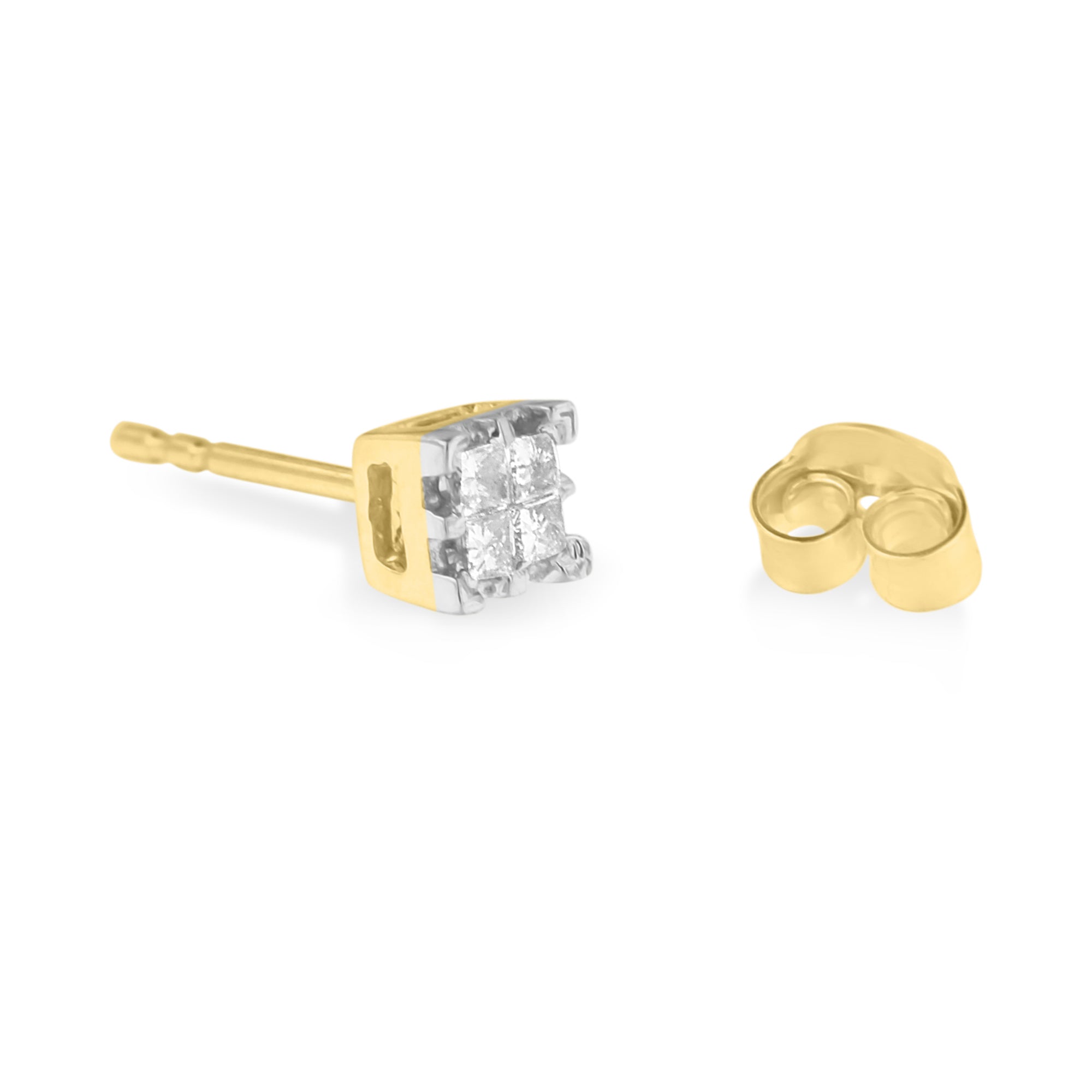 10k Yellow Gold Princess Diamond Quad Stud Earrings (1/4 cttw, J-K Color, I2-I3 Clarity) by Bids.com