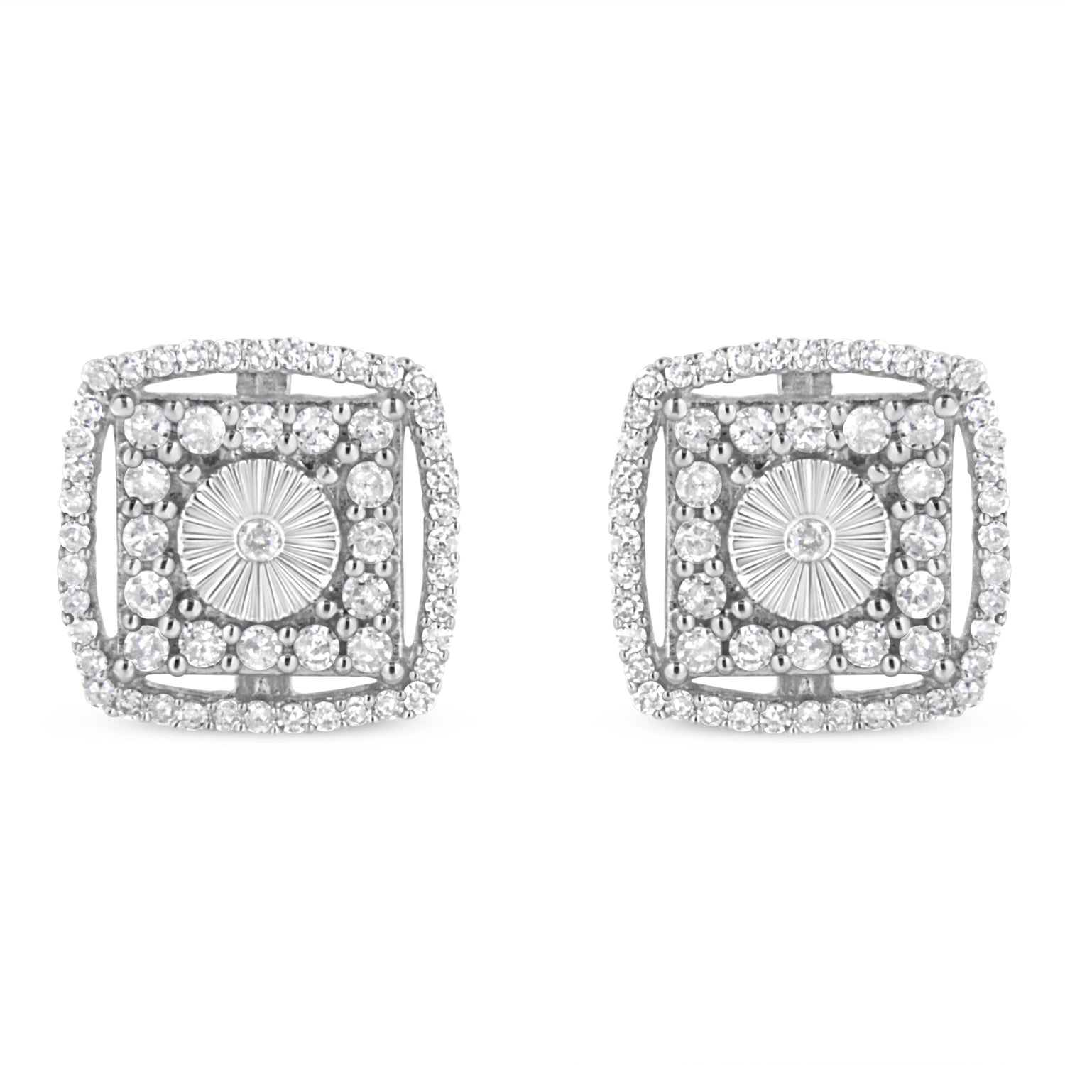 .925 Sterling Silver 1.0 Cttw Round Diamond Double Halo and Disc Stud Earring (I-J Color, I2-I3 Clarity) by Bids.com