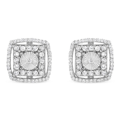 .925 Sterling Silver 1.0 Cttw Round Diamond Double Halo and Disc Stud Earring (I-J Color, I2-I3 Clarity) by Bids.com