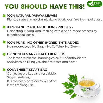 Premium Papaya Dried Leaves,  Papaya Loose Leaf Herbal Tea, No Additives, No Caffeine, Vegan