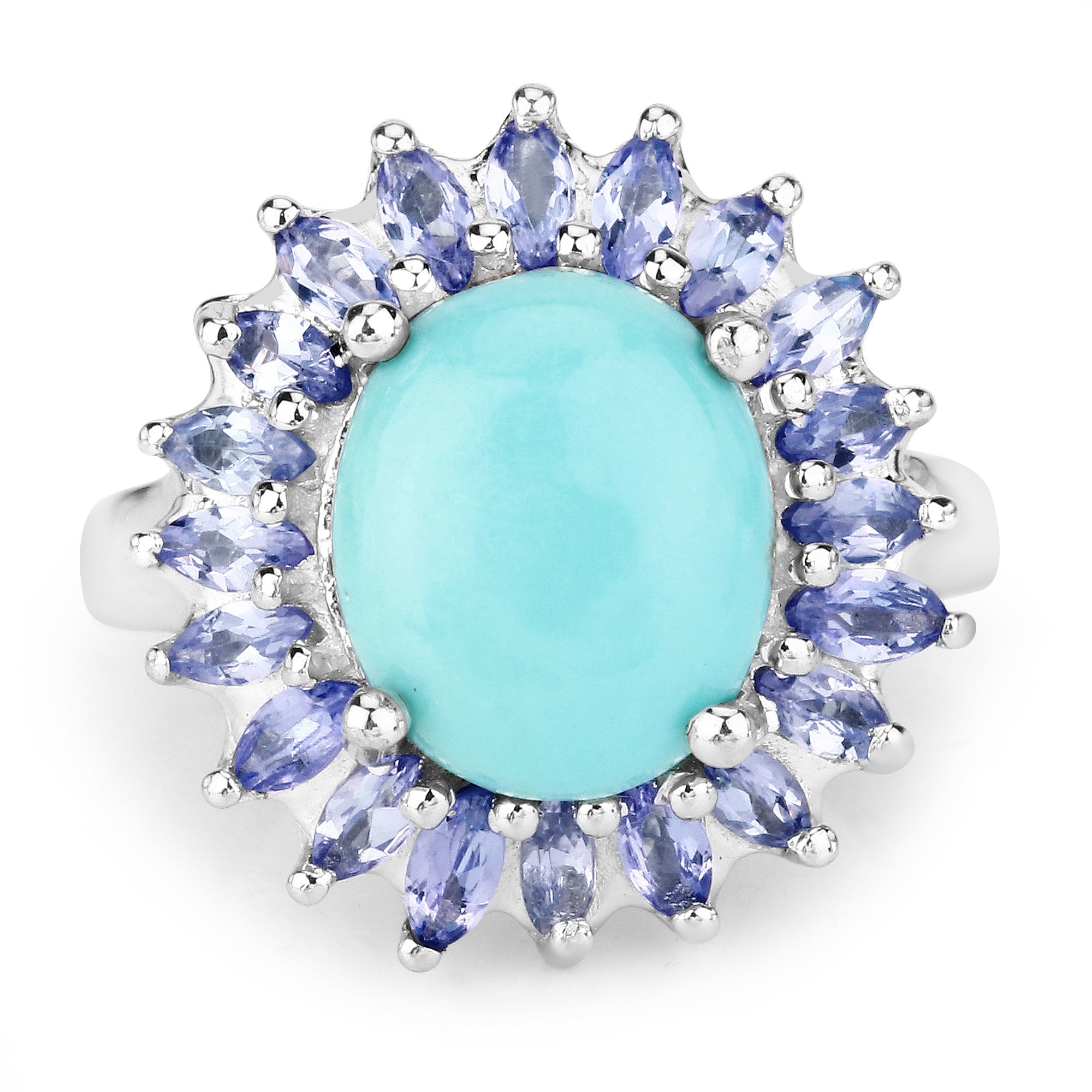 6.10 Carat Genuine Larimar and Tanzanite .925 Sterling Silver Ring by Bids.com