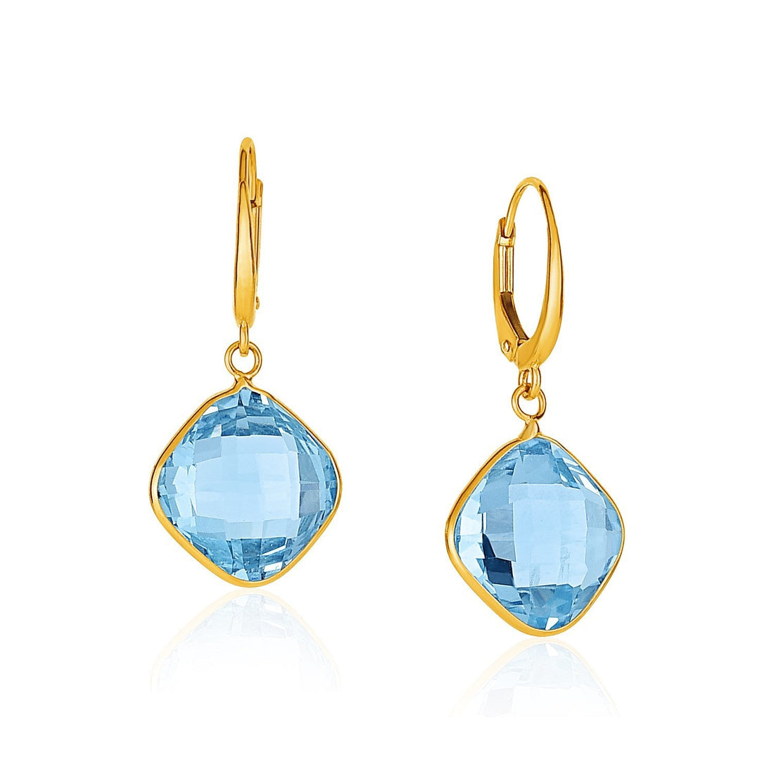 Drop Earrings with Blue Topaz Cushion Briolettes in 14k Yellow Gold by Bids.com