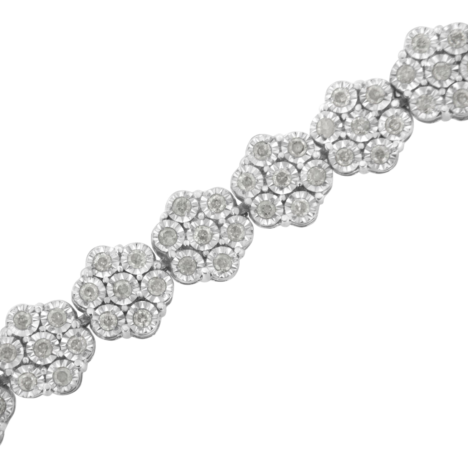 .925 Sterling Silver 2.0 cttw Diamond 7 Stone Floral Cluster Link Bracelet (I-J Color, I3 Clarity) -7.25" by Bids.com