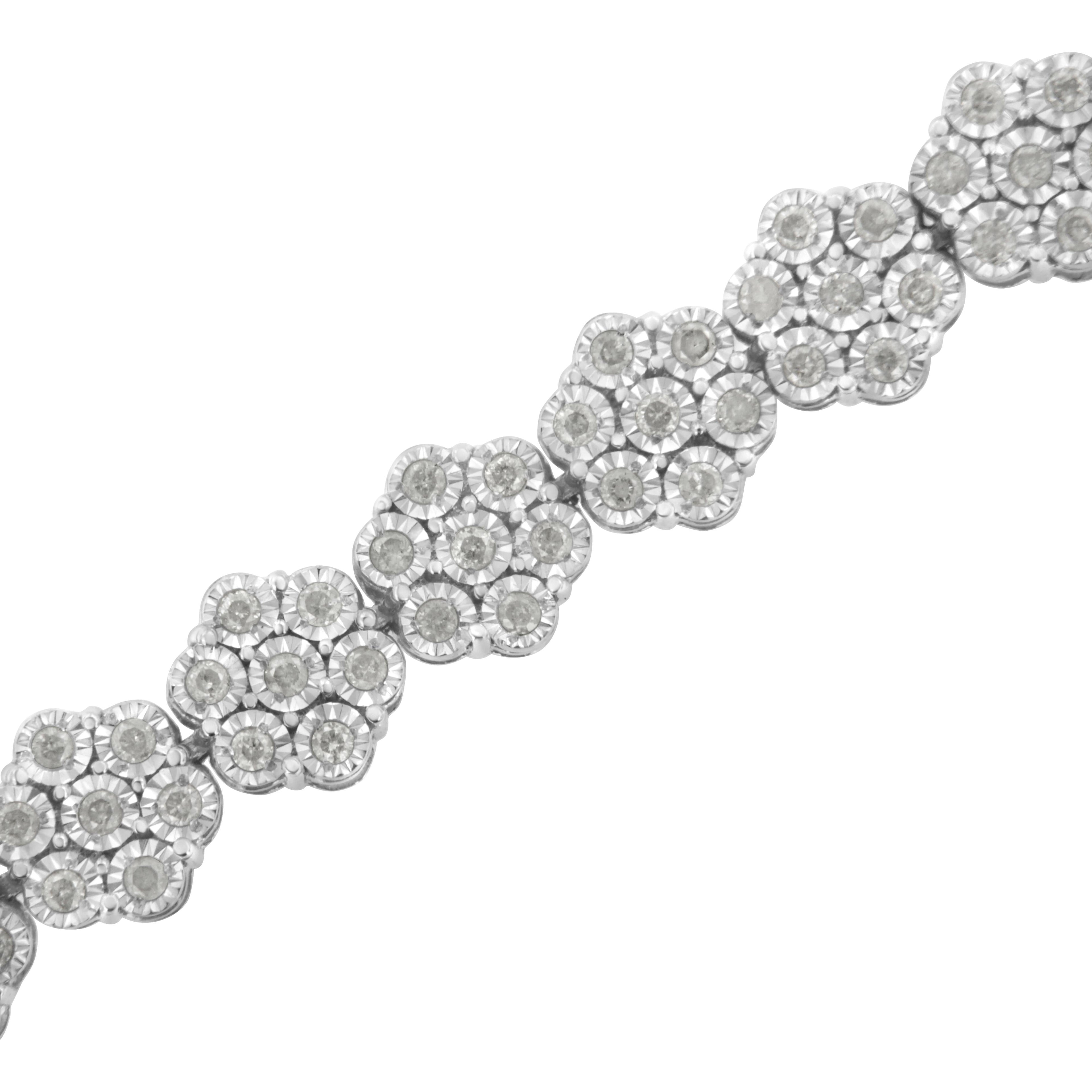 .925 Sterling Silver 2.0 cttw Diamond 7 Stone Floral Cluster Link Bracelet (I-J Color, I3 Clarity) -7.25" by Bids.com