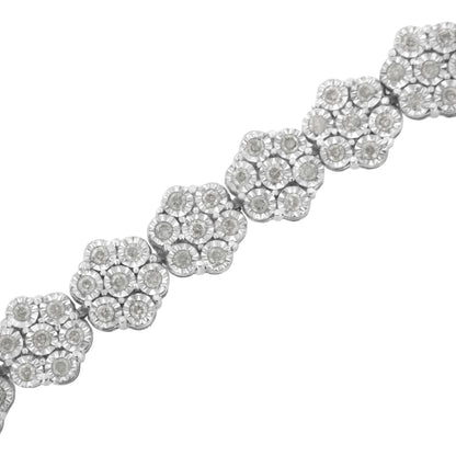 .925 Sterling Silver 2.0 cttw Diamond 7 Stone Floral Cluster Link Bracelet (I-J Color, I3 Clarity) -7.25" by Bids.com