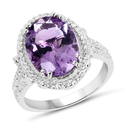 5.55 Carat Genuine Amethyst &amp; White Topaz .925 Sterling Silver Ring by Bids.com