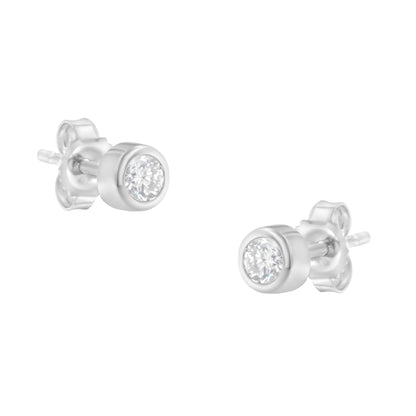 10K White Gold 1/5 Cttw Round Brilliant-Cut Near Colorless Diamond Bezel-Set Stud Earrings (H-I Color, I1-I2 Clarity) by Bids.com