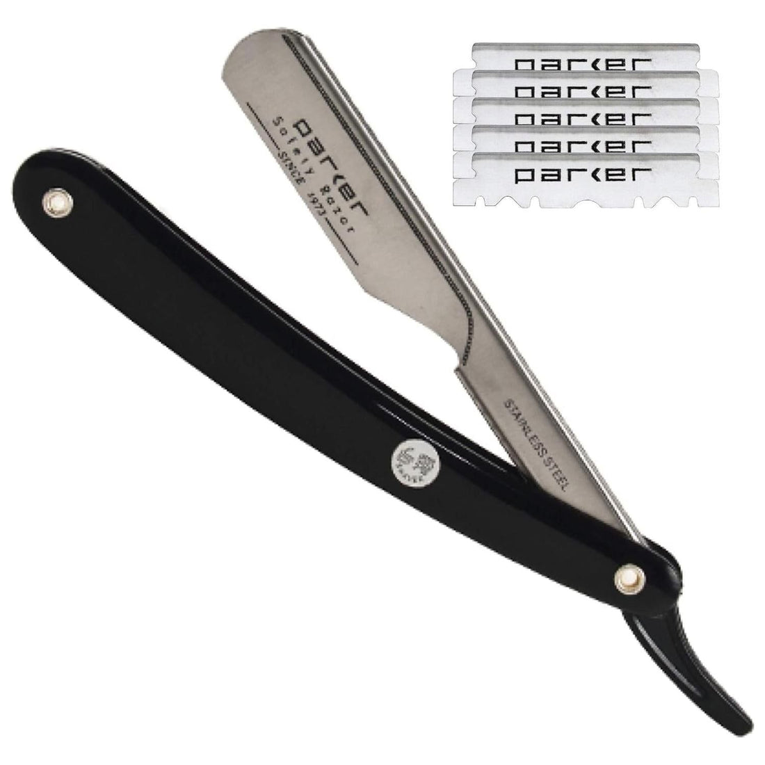 Parker PTB Push Type Black Handle Straight Barber Razor by Pasteur Pharmacy