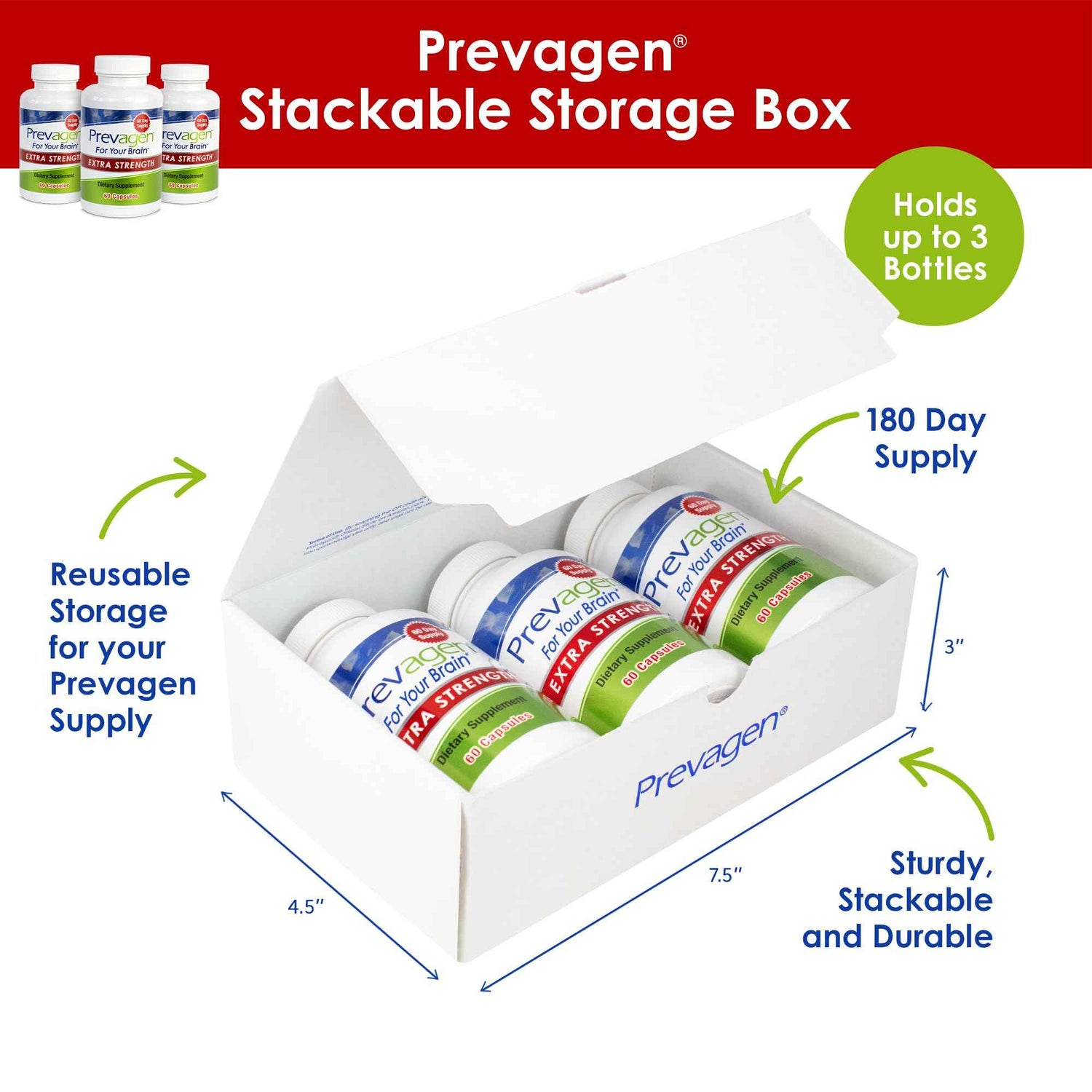 Prevagen Extra Strength 20mg, 60 Capsules with Apoaequorin &amp; Vitamin D with Attractive and Stackable Prevagen Storage Box
