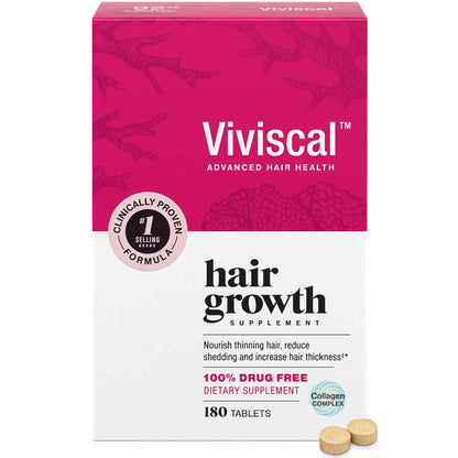 Viviscal Hair Growth Supplements For Women For Thicker, Fuller Hair, Nourishes Thinning &amp; Loss, With Proprietary Collagen Complex, 180 Tablets, 3 Month Supply