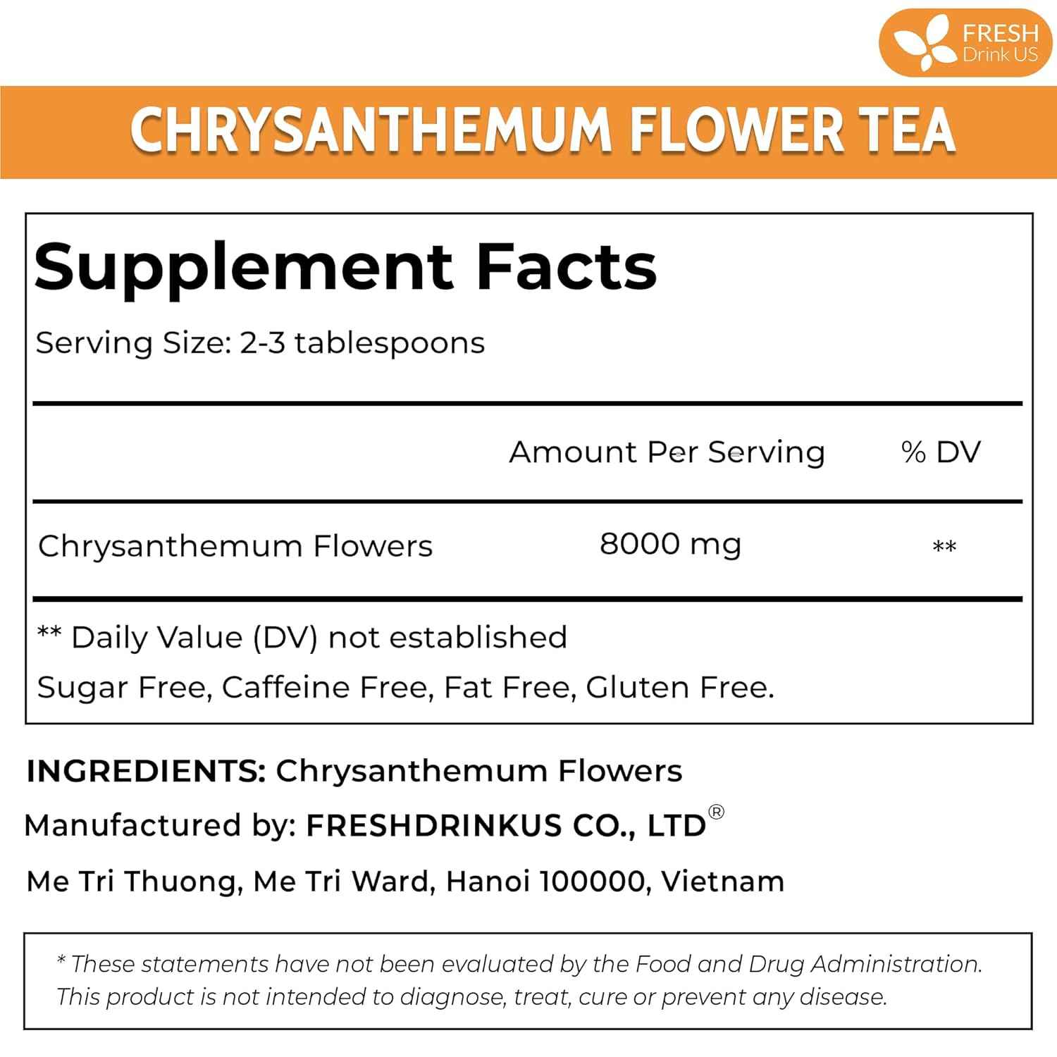 Premium Chrysanthemum Flowers, Chrysanthemum Herbal Tea, No Additives, No Caffeine, Vegan