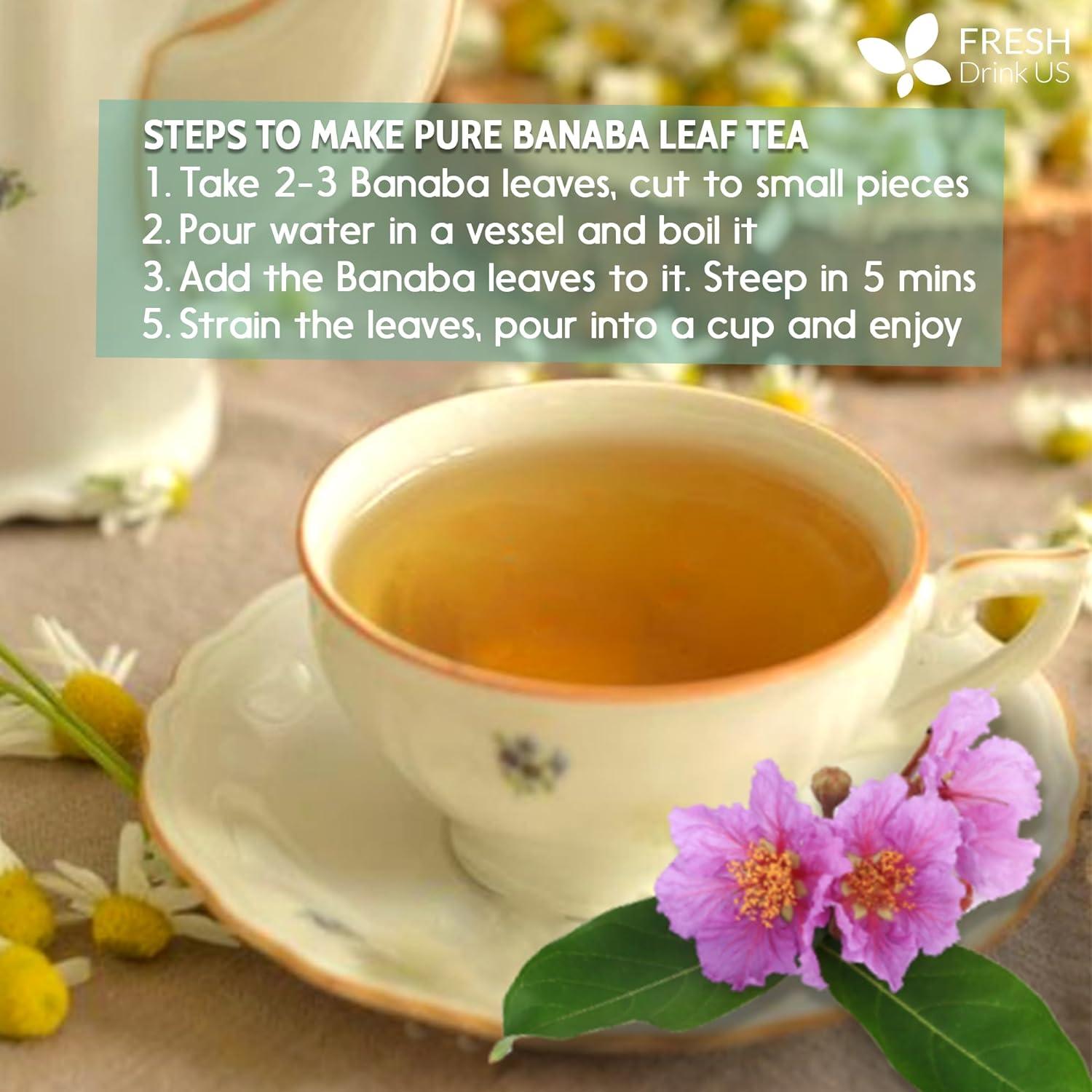 Natural Banaba Dried Leaves, Tea Bags, Powder, Whole Banaba Leaves, 100% Pure Dried Banaba Leaves, Banaba Leaf Tea, No Additives, No Caffeine, Vegan by FreshDrinkUS - Natural and Premium Herbal Tea