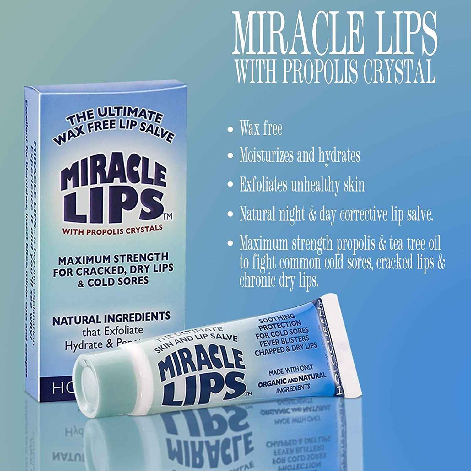 Miracle Lips Salve for Dry, Cracked, Sunburned Lips &amp; Cold Sores