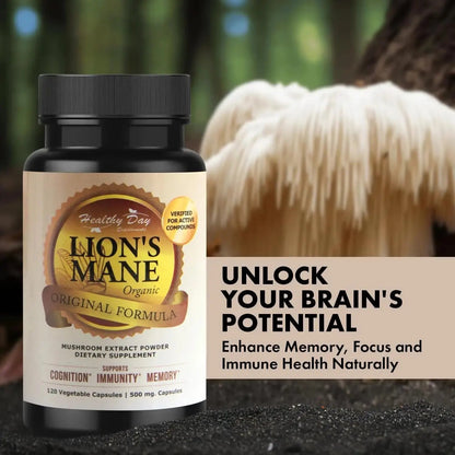 Lion’s Mane Mushroom Capsules – Supports Focus, Memory &amp; Mental Clarity by Healthy Day Supplements