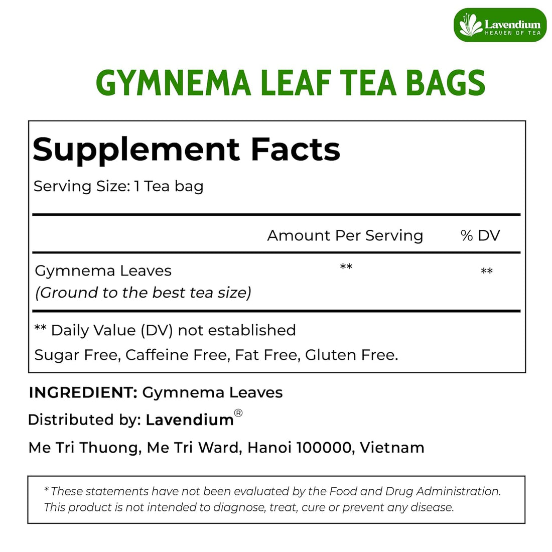 Premium Gymnema Leaf Tea Bags for Diabetics, 100% Natural &amp; Pure from Gymnema Leaves.