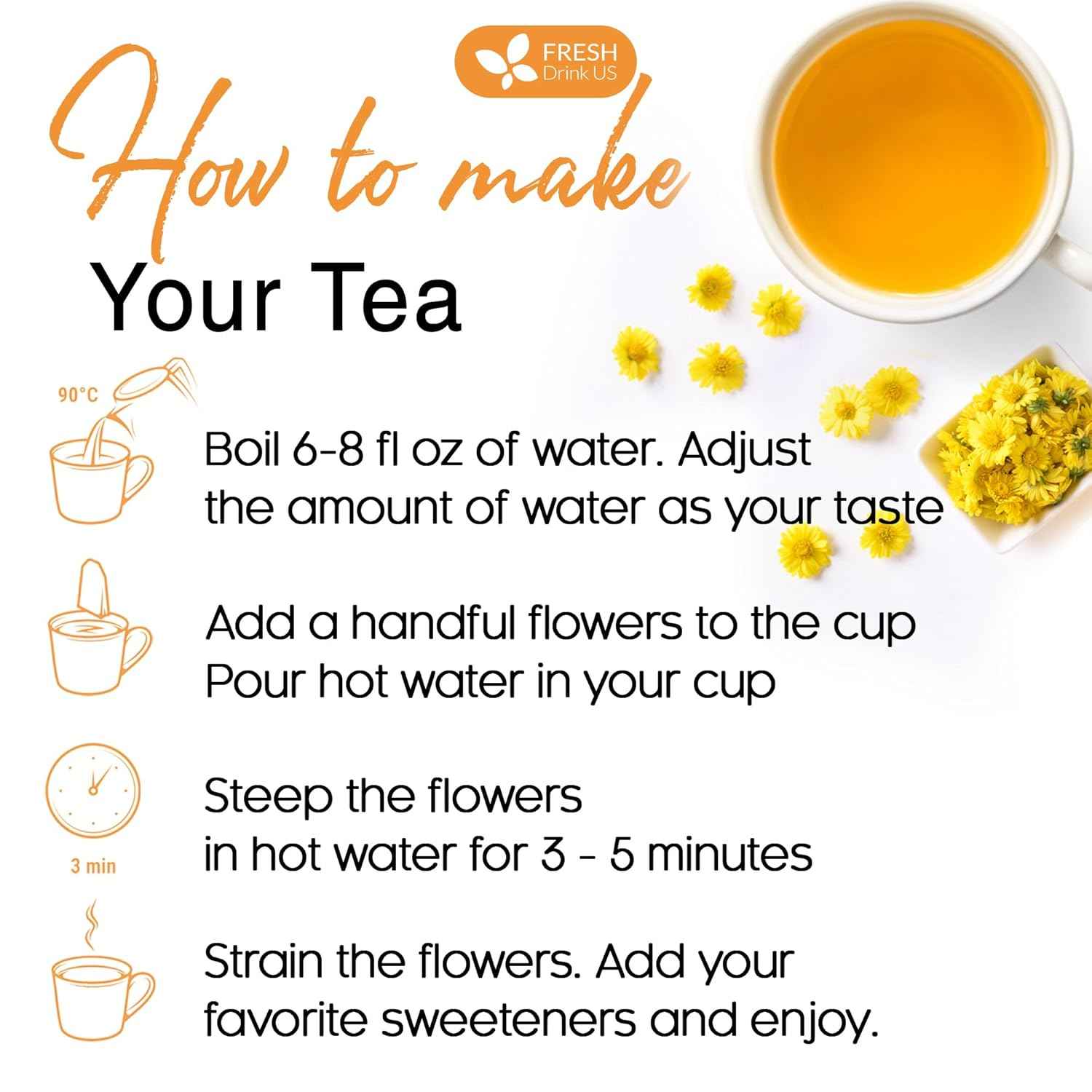 Premium Chrysanthemum Flowers, Chrysanthemum Herbal Tea, No Additives, No Caffeine, Vegan