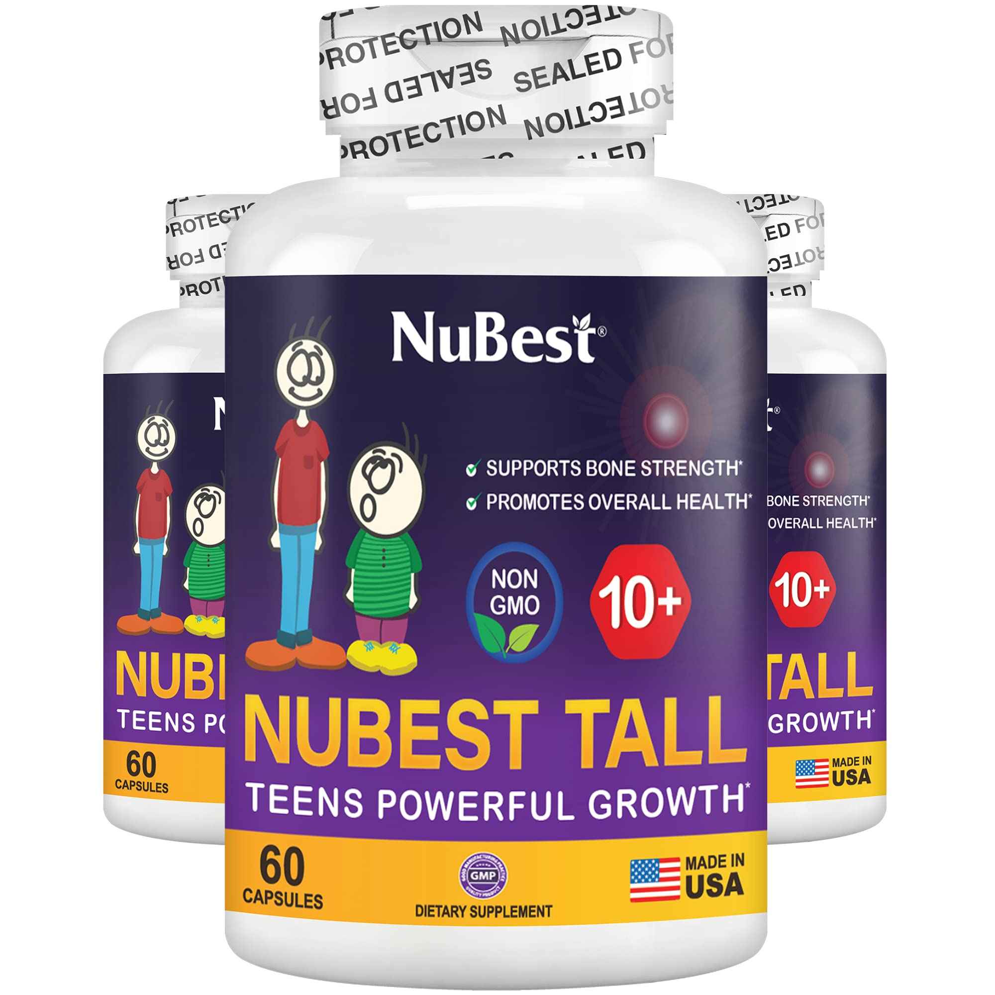 NuBest Tall 10+ Premium Bone Strength Formula, Enhanced Immunity and Overall Health for Age 10+ - Who Drink Milk Daily with Calcium, Vitamin D3, Vitamin K2, and Multivitamins - 60 Capsules