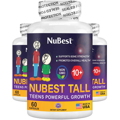 NuBest Tall 10+ Premium Bone Strength Formula, Enhanced Immunity and Overall Health for Age 10+ - Who Drink Milk Daily with Calcium, Vitamin D3, Vitamin K2, and Multivitamins - 60 Capsules