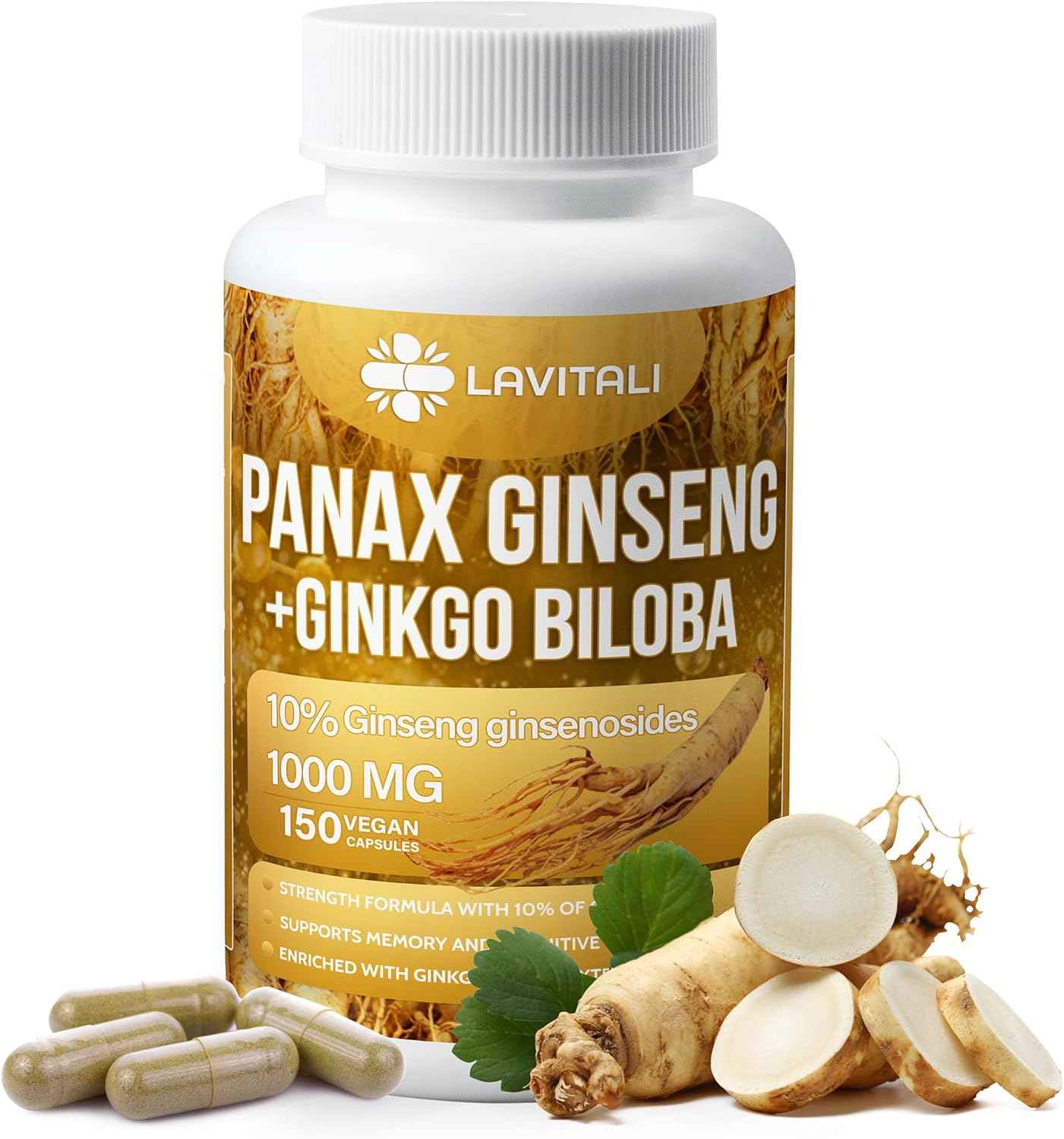 Ginseng &amp; Ginkgo Biloba Veggie Capsules, Non-GMO, Vegan, Gluten Free, Dairy Free