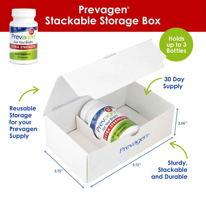 Prevagen Extra Strength 20mg, 60 Capsules with Apoaequorin &amp; Vitamin D with Attractive and Stackable Prevagen Storage Box