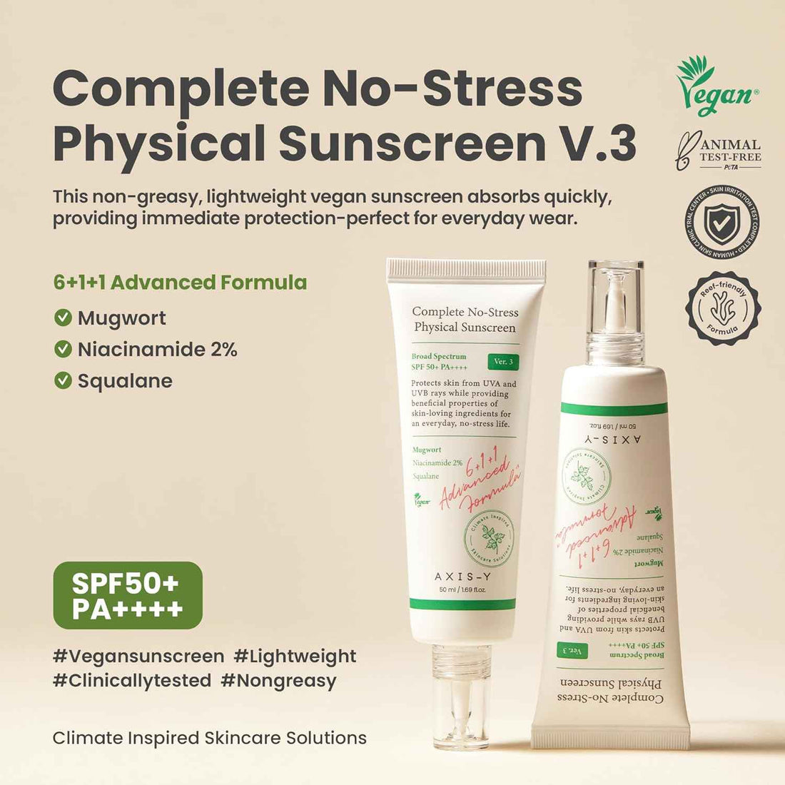AXIS-Y Complete No-Stress Physical Sunscreen SPF50+ PA++++