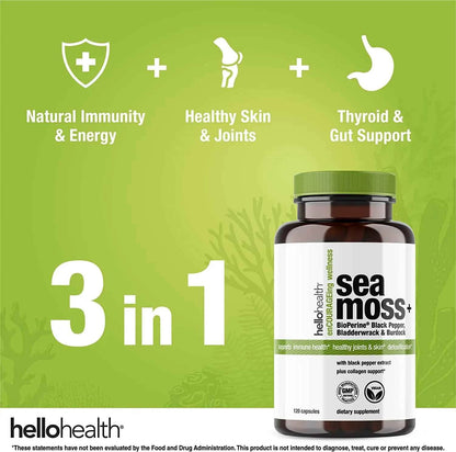 Organic Irish Sea Moss, Organic Bladderwrack, Organic Burdock &amp; Bioperine capsules