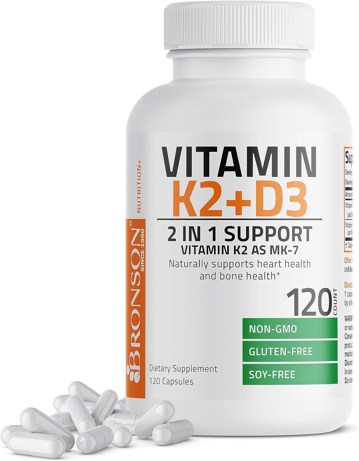 Bronson Vitamin K2 (MK7) with D3 Supplement Non-GMO Formula 5000 IU Vitamin D3 &amp; 90 mcg Vitamin K2 MK-7 Easy to Swallow Vitamin D &amp; K Complex, 120 Capsules by NutritionAdvice