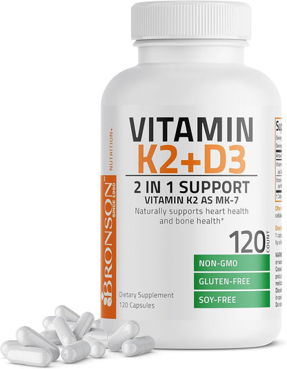 Bronson Vitamin K2 (MK7) with D3 Supplement Non-GMO Formula 5000 IU Vitamin D3 &amp; 90 mcg Vitamin K2 MK-7 Easy to Swallow Vitamin D &amp; K Complex, 120 Capsules by NutritionAdvice