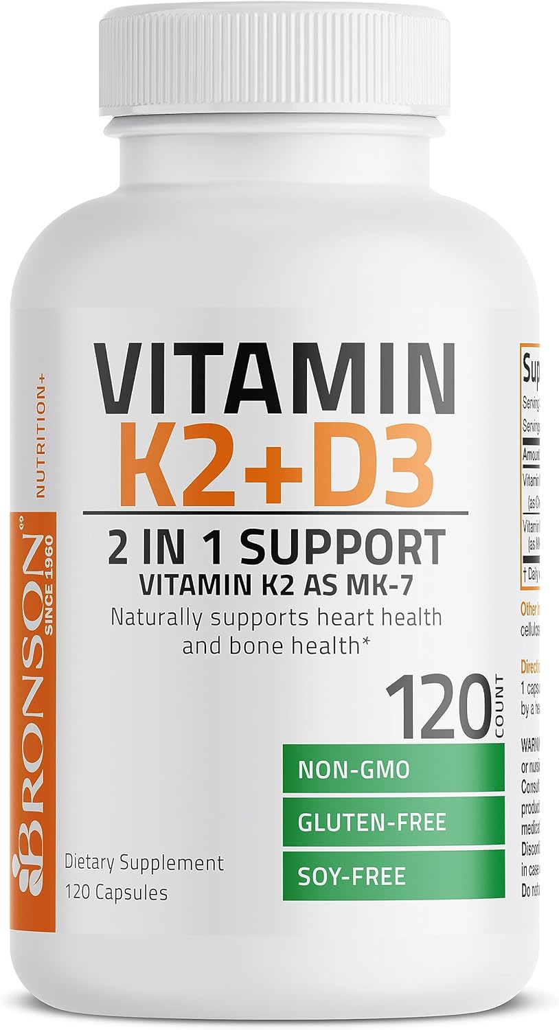 Bronson Vitamin K2 (MK7) with D3 Supplement Non-GMO Formula 5000 IU Vitamin D3 &amp; 90 mcg Vitamin K2 MK-7 Easy to Swallow Vitamin D &amp; K Complex, 120 Capsules by NutritionAdvice