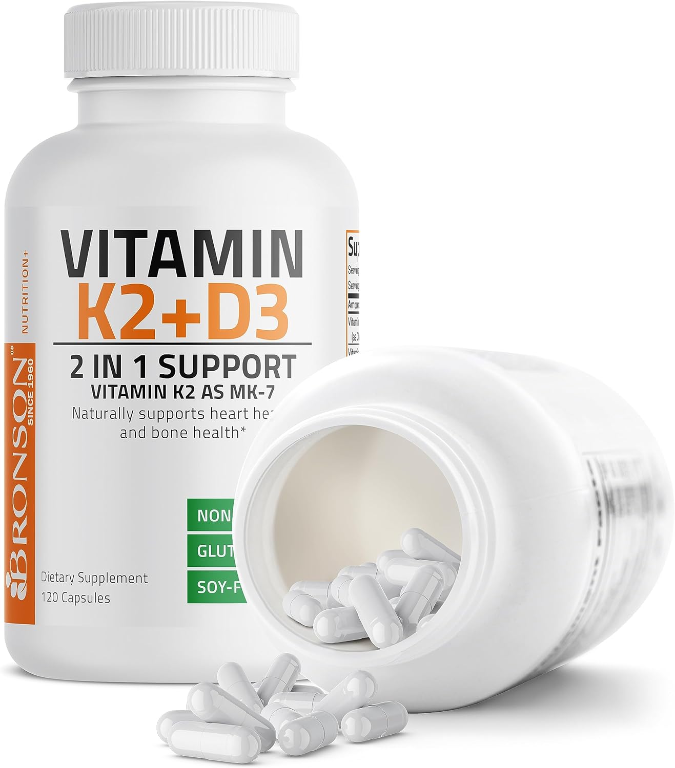 Bronson Vitamin K2 (MK7) with D3 Supplement Non-GMO Formula 5000 IU Vitamin D3 &amp; 90 mcg Vitamin K2 MK-7 Easy to Swallow Vitamin D &amp; K Complex, 120 Capsules by NutritionAdvice