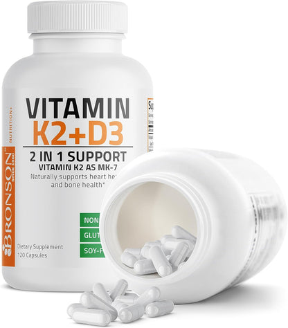 Bronson Vitamin K2 (MK7) with D3 Supplement Non-GMO Formula 5000 IU Vitamin D3 &amp; 90 mcg Vitamin K2 MK-7 Easy to Swallow Vitamin D &amp; K Complex, 120 Capsules by NutritionAdvice