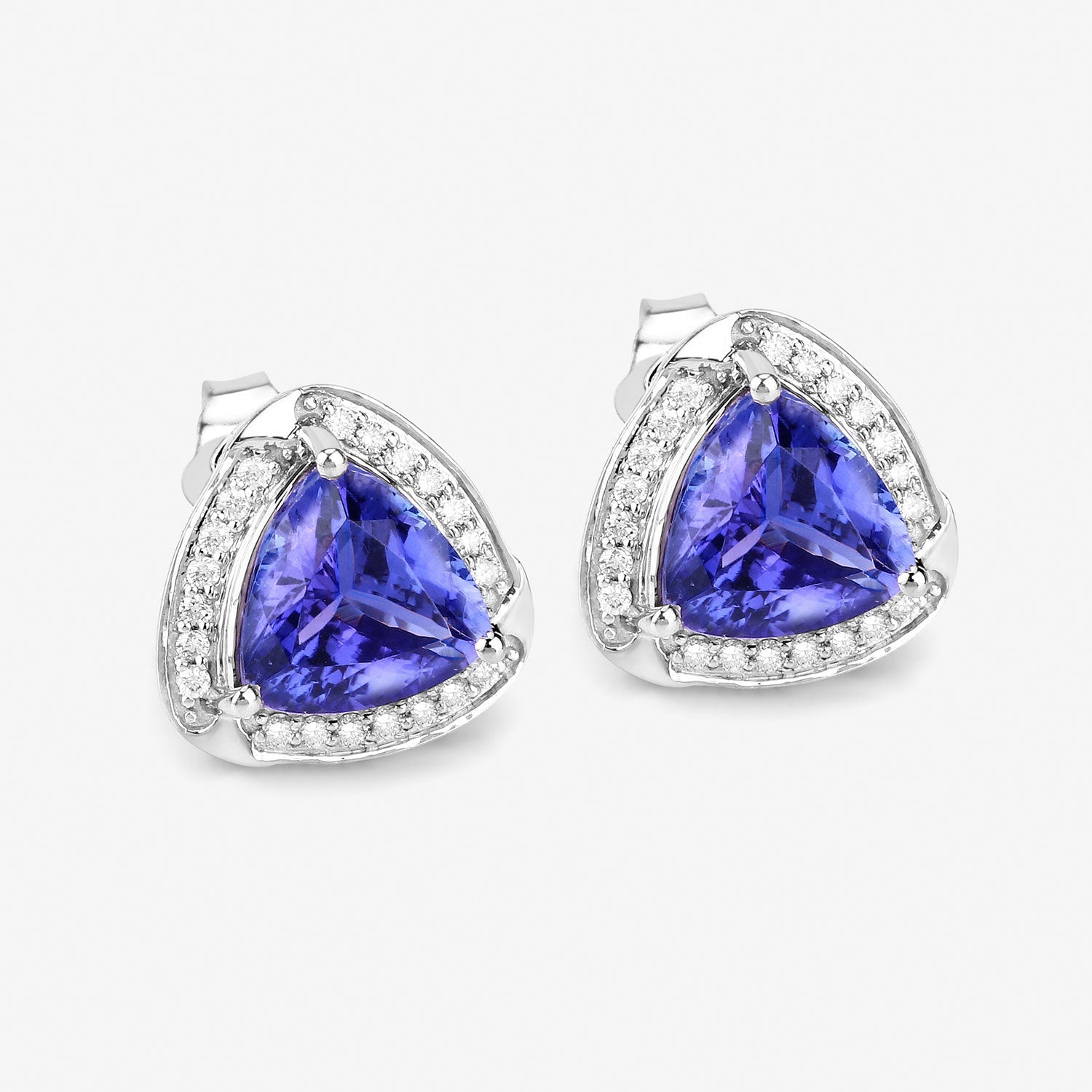 3.70 Carat Genuine Tanzanite and White Diamond 14K White Gold Earrings by Bids.com
