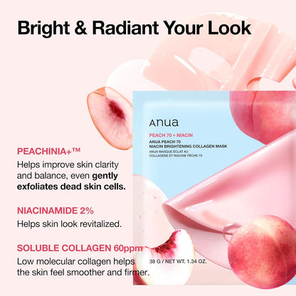 ANUA Peach 70 Niacin Brightening Collagen Mask by AsiaBeautyMall