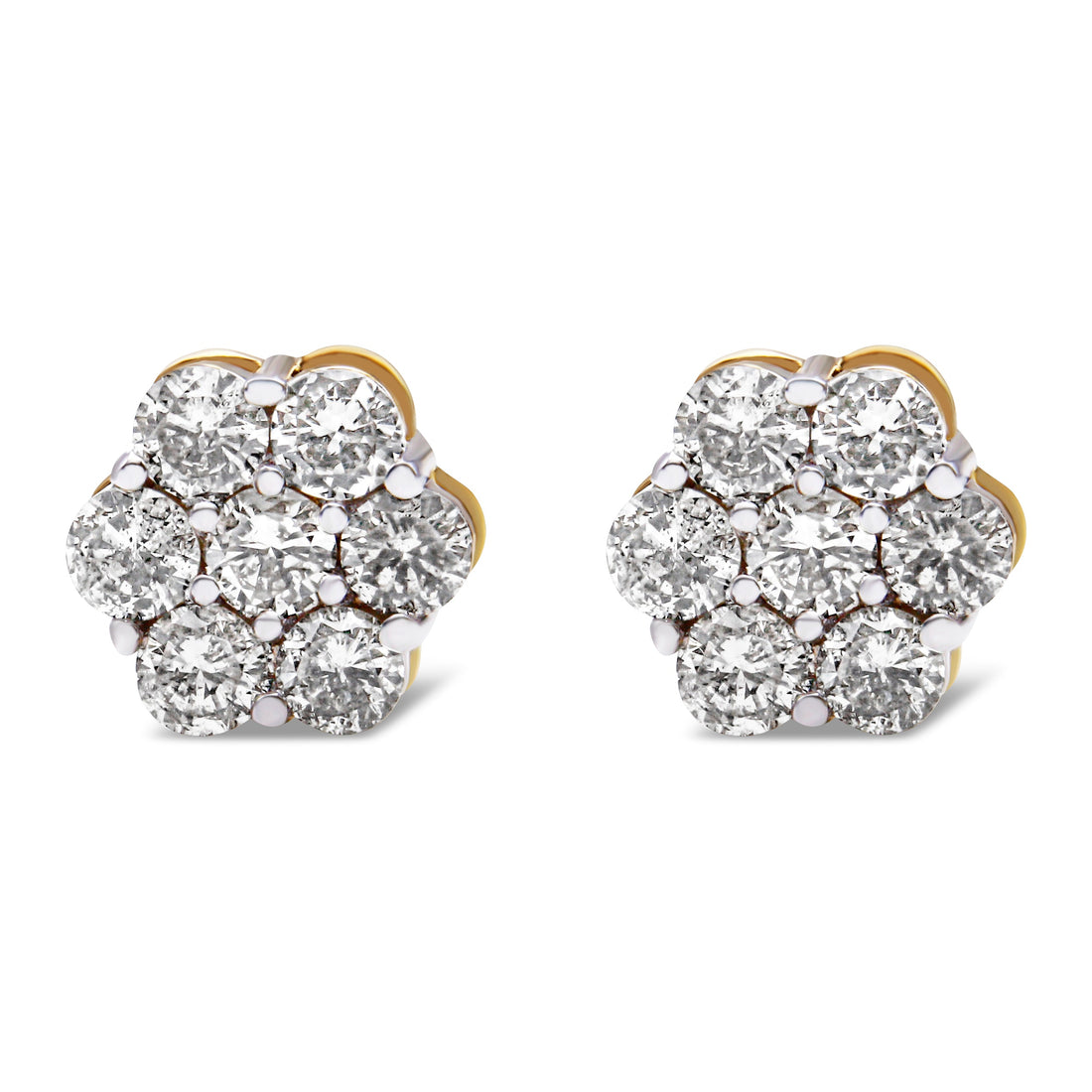 14K Yellow Gold 2.0 Cttw Diamond Floral Cluster Stud Earring with Screw Back (H-I Color, SI1-SI2 Clarity) by Bids.com