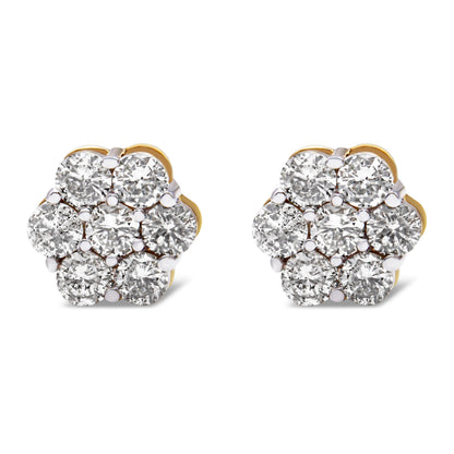 14K Yellow Gold 2.0 Cttw Diamond Floral Cluster Stud Earring with Screw Back (H-I Color, SI1-SI2 Clarity) by Bids.com