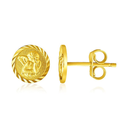 14k Yellow Gold Round Angel Post Earrings  DestGlow