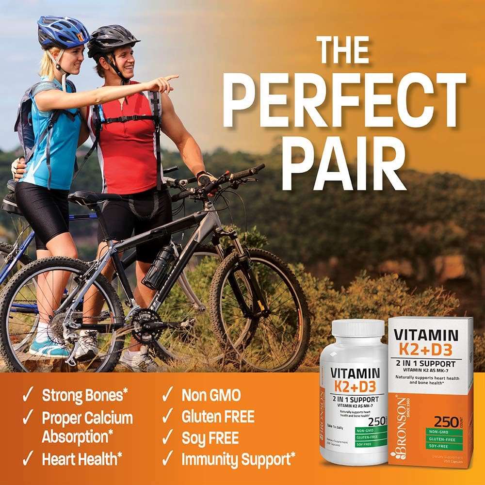 Bronson Vitamin K2 (MK7) with D3 Supplement Non-GMO Formula 5000 IU Vitamin D3 &amp; 90 mcg Vitamin K2 MK-7 Easy to Swallow Vitamin D &amp; K Complex, 120 Capsules by NutritionAdvice