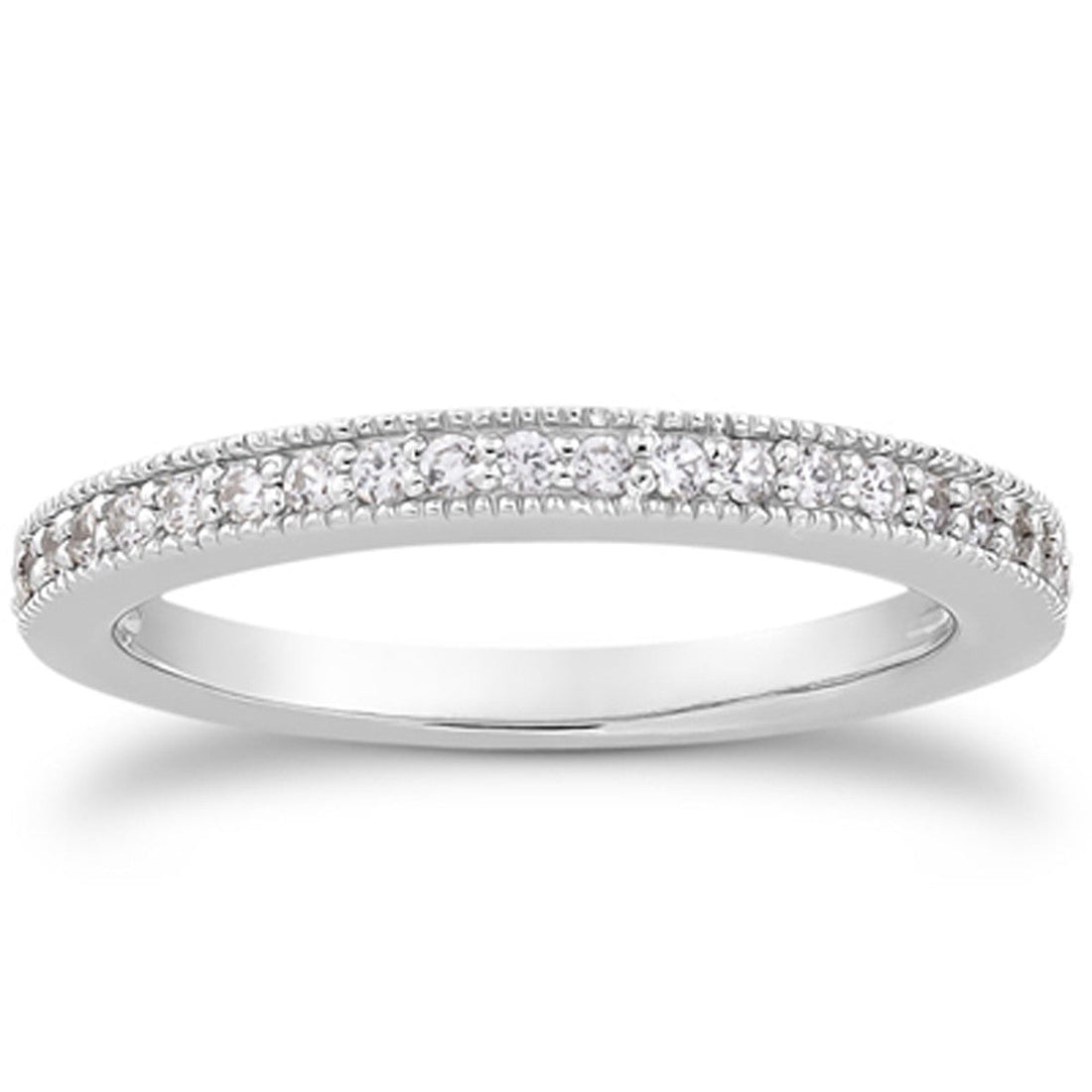 14k White Gold Pave Diamond Milgrain Wedding Ring Band Set 1/2 Around by Bids.com