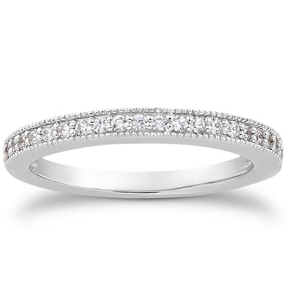 14k White Gold Pave Diamond Milgrain Wedding Ring Band Set 1/2 Around by Bids.com