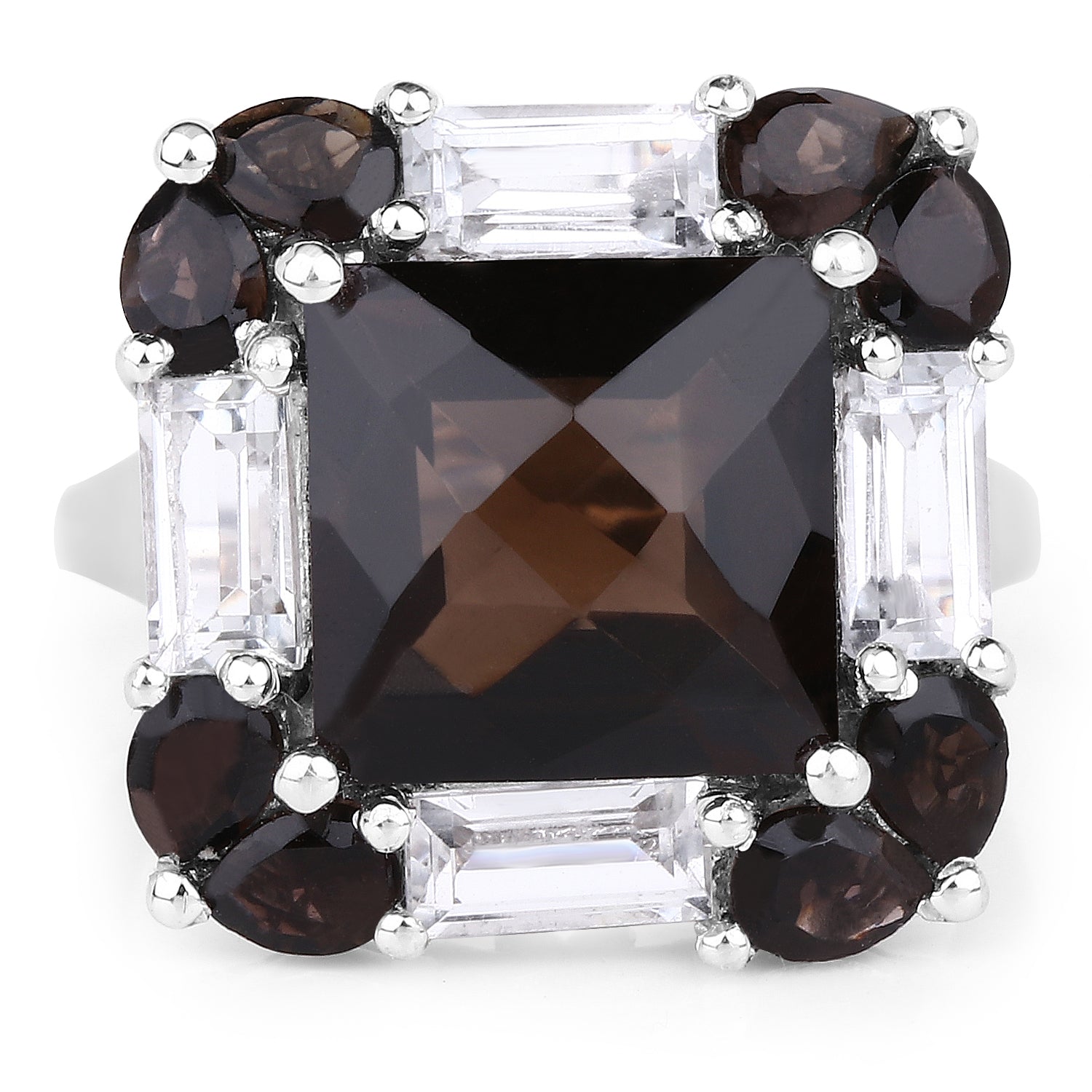 7.43 Carat Genuine Smoky Quartz &amp; White Topaz .925 Sterling Silver Ring by Bids.com