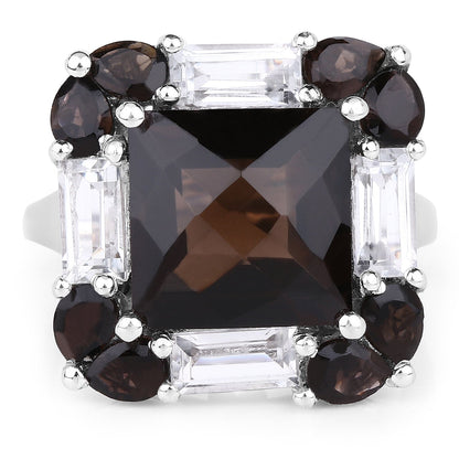 7.43 Carat Genuine Smoky Quartz &amp; White Topaz .925 Sterling Silver Ring by Bids.com