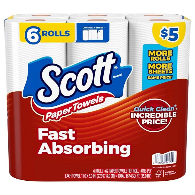 Scott Choose-A-Sheet Paper Towels, 62 Sheets Per Roll, White, Carton Of 6 Rolls  DestGlow