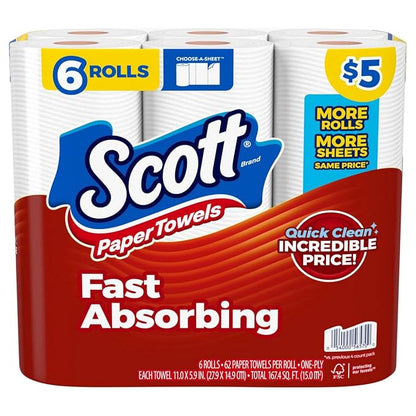 Scott Choose-A-Sheet Paper Towels, 62 Sheets Per Roll, White, Carton Of 6 Rolls  DestGlow