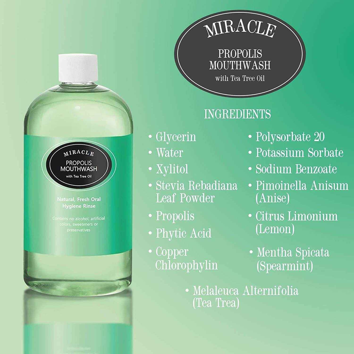 16 oz Miracle Propolis Mouth Wash with Tea Tree Oil, Natural